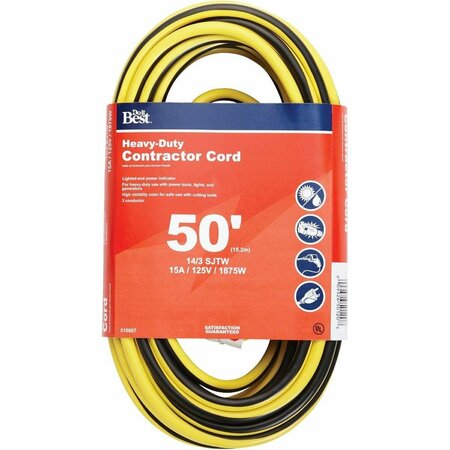 ALL-SOURCE 50 Ft. 14/3 Heavy-Duty Contractor Extension Cord OU-JTW-143-50-YLWS